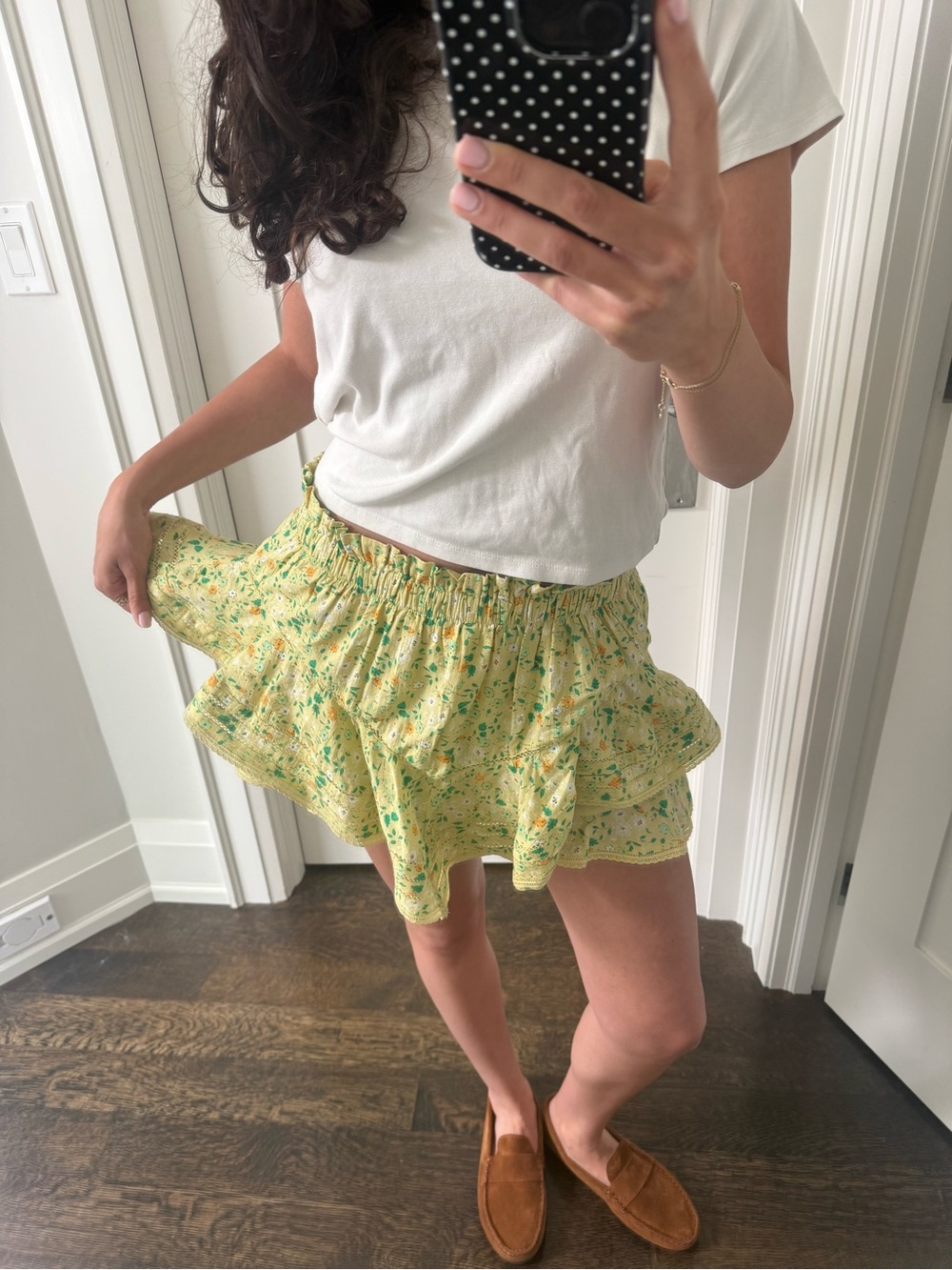 aerie Yellow Floral Ruffle Mini Skirt